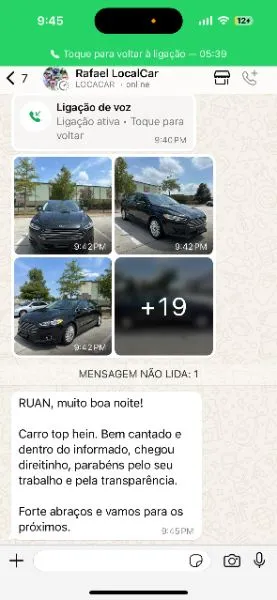 Cliente escreve que o carro chegou direitinho, bem cantado e dentro do informado, elogiando a transparência do trabalho