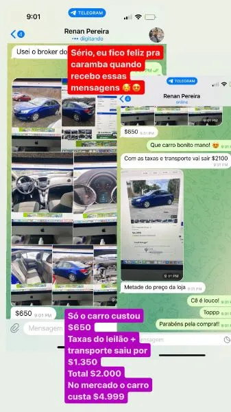 Cliente diz que usou o broker: carro por $650, com taxas e transporte saiu por $2.000, e no mercado custa $4.999