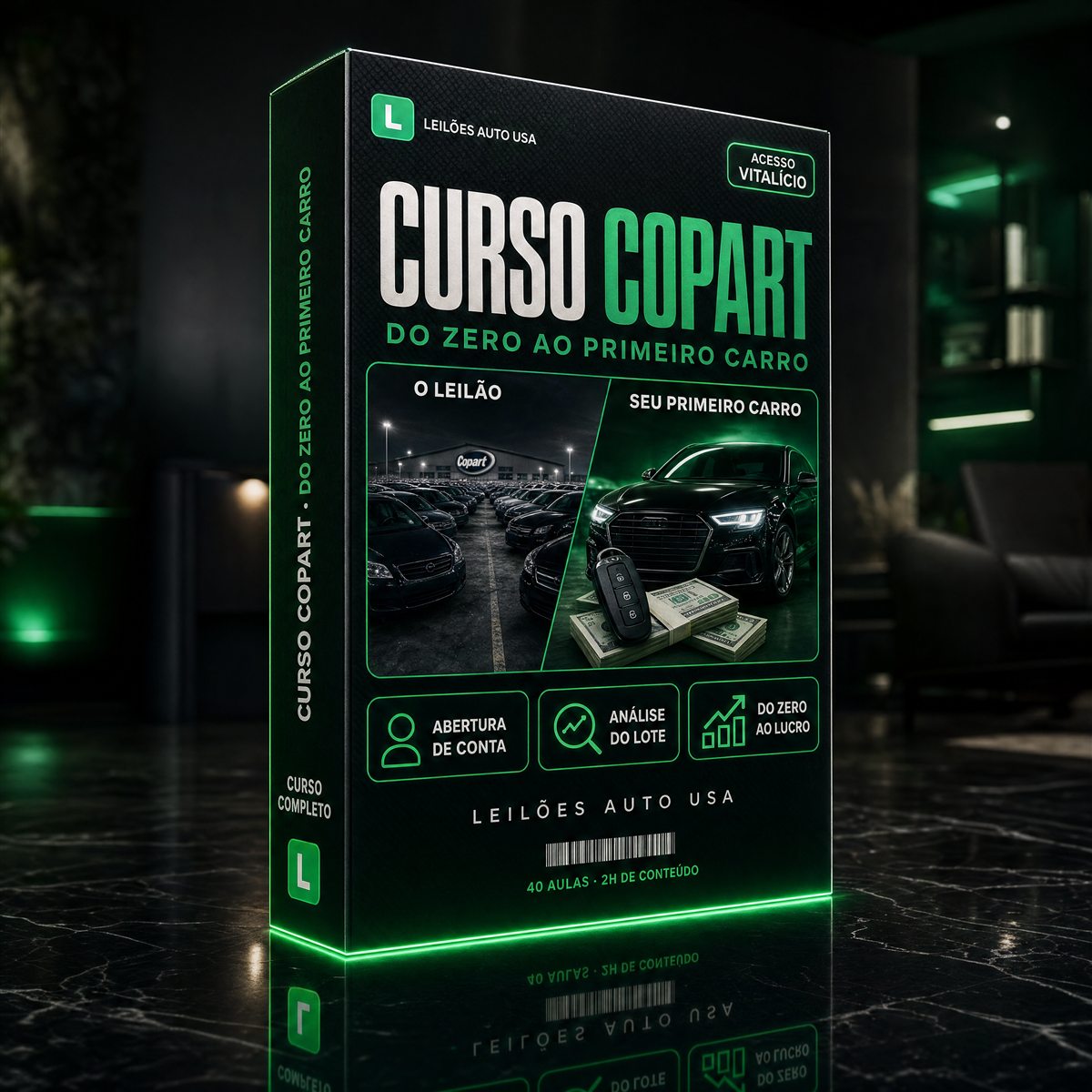 Caixa do Curso Copart, do zero ao primeiro carro
