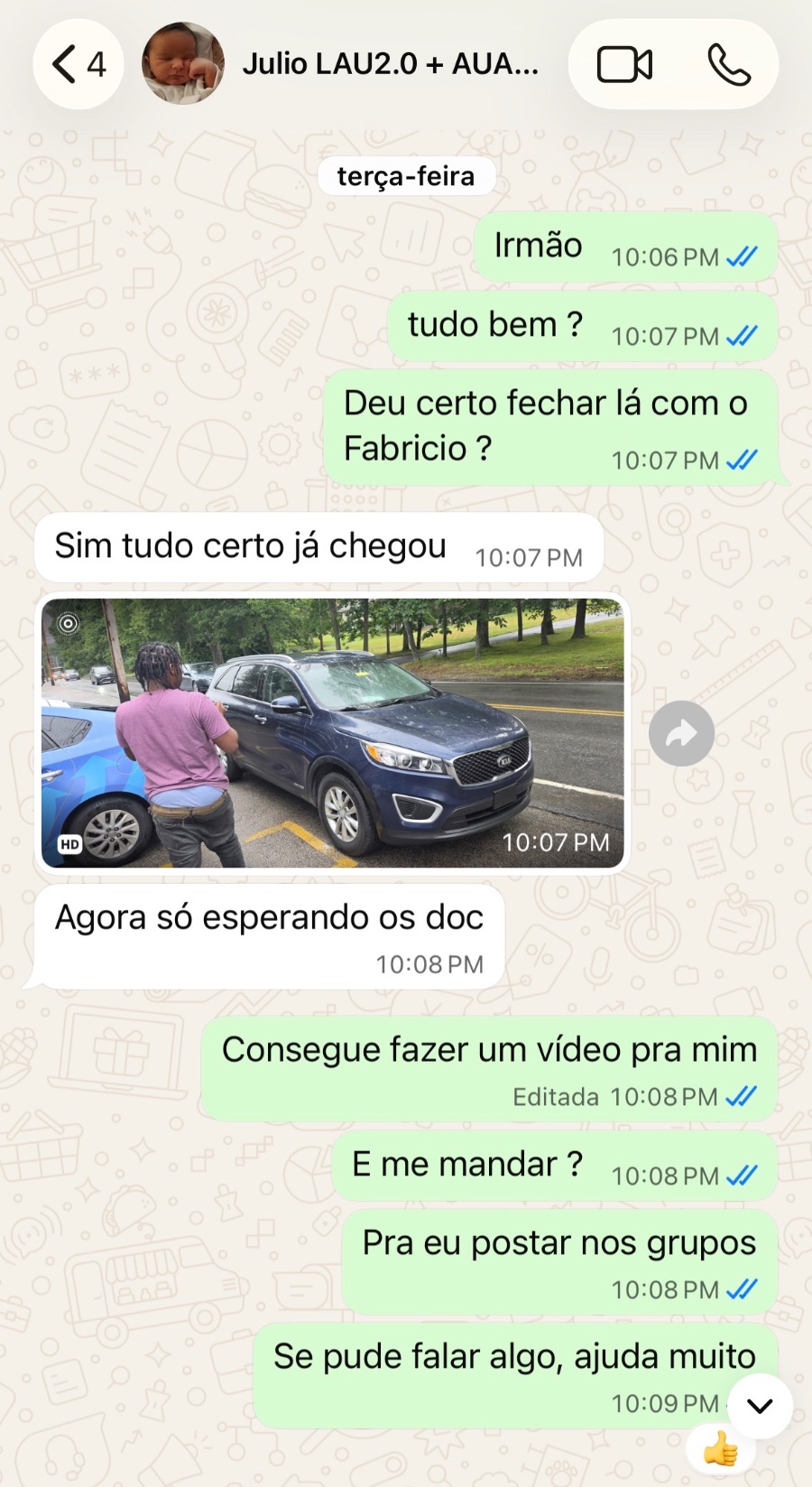Print da conversa do Júlio: tudo certo, já chegou