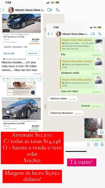 Negócio fechado em New Jersey, Toyota Prius V arrematado por $12.500, com taxas $14.248, mercado $19.892